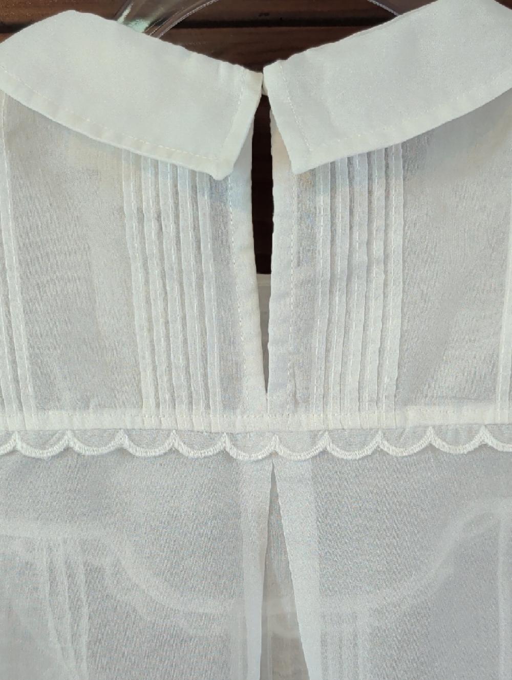 Sheer Short Puff-Sleeve Scallop Trim Blouse Peter Pan Collar Maeve Anthropologie - Picture 8 of 13